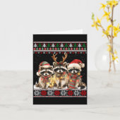 Cute Raccoon Santa Christmas Lights Ugly Xmas Swea Karte (Gelbe Blume)