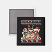 Cute Raccoon Santa Christmas Lights Ugly Xmas Swea Magnet (Vorderseite/Rückseite)