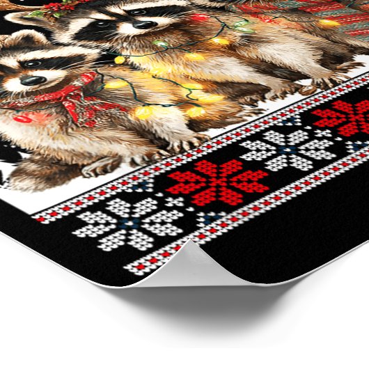 Cute Raccoon Santa Christmas Lights Ugly Xmas Swea Poster (Ecke)