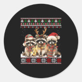 Cute Raccoon Santa Christmas Lights Ugly Xmas Swea Runder Aufkleber (Vorderseite)