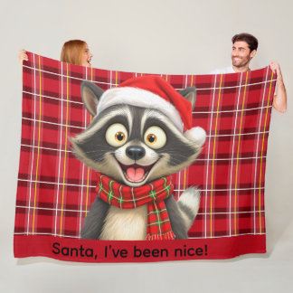 Cute Raccoon Santa I've been nice Fleecedecke