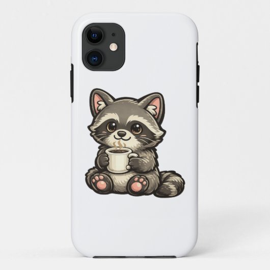 Cute Raccoon with Coffee – Cozy Kawaii Animal Case-Mate iPhone Hülle (Rückseite)