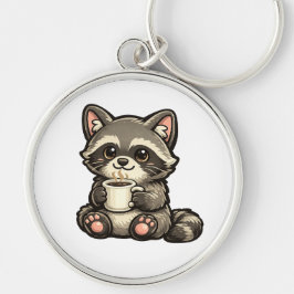 Cute Raccoon with Coffee – Cozy Kawaii Animal Schlüsselanhänger