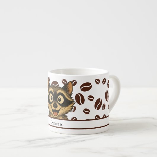 Cute Raccoon With Espresso Bean Background Espressotasse (Vorderseite Rechts)