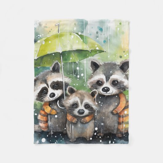 Cute Raccoons in the Rain Fleecedecke (Vorderseite)