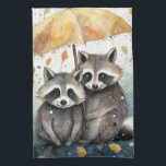 Cute Raccoons in the Rain Geschirrtuch<br><div class="desc">Cute Raccoons in the Rain holding an umbrella</div>