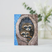 Cute raccoons snow Christmas postcard Feiertagspostkarte (Stehend Vorderseite)