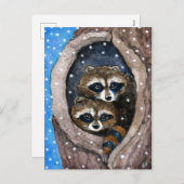 Cute raccoons snow Christmas postcard Feiertagspostkarte (Vorne/Hinten)