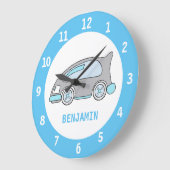 Cute Racing Car Wall Clock for Boy with Name Große Wanduhr (Winkel)