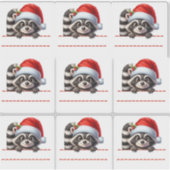 Cute Racoon in Santa Hat Christmas Labels (Vorderseite)