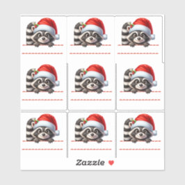 Cute Racoon in Santa Hat Christmas Labels