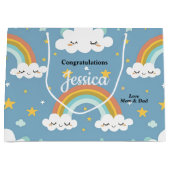 Cute Rainbow and Cloud Baby Shower 12.5” l x 4” w  Große Geschenktüte (Vorderseite)