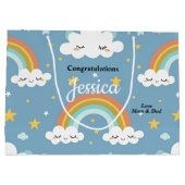 Cute Rainbow and Cloud Baby Shower 12.5” l x 4” w  Große Geschenktüte (Rückseite)