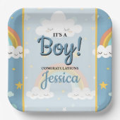 Cute Rainbow and Sleeping Cloud Baby Shower Pappteller (Vorderseite)