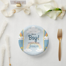 Cute Rainbow and Sleeping Cloud Baby Shower Pappteller