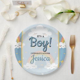 Cute Rainbow and Sleeping Cloud Baby Shower Pappteller