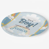 Cute Rainbow and Sleeping Cloud Baby Shower Pappteller (Schrägansicht)