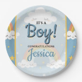 Cute Rainbow and Sleeping Cloud Baby Shower Pappteller (Vorderseite)
