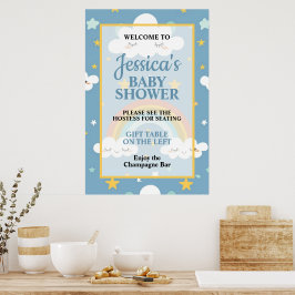 Cute Rainbow and Sleeping Cloud Baby Shower Poster