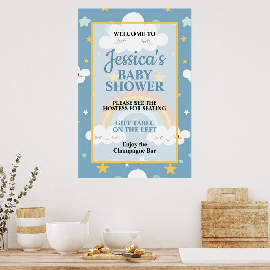 Cute Rainbow and Sleeping Cloud Baby Shower Poster (Küche)