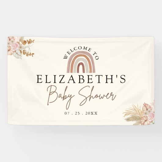 Cute Rainbow Boho Baby Shower Banner (Horizontal)