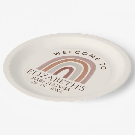 Cute Rainbow Boho Baby Shower Pappteller (Schrägansicht)