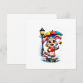 Cute Rainbow Bunny with Umbrella Design Einladung (Vorne/Hinten)
