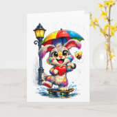 Cute Rainbow Bunny with Umbrella Design Karte (Gelbe Blume)