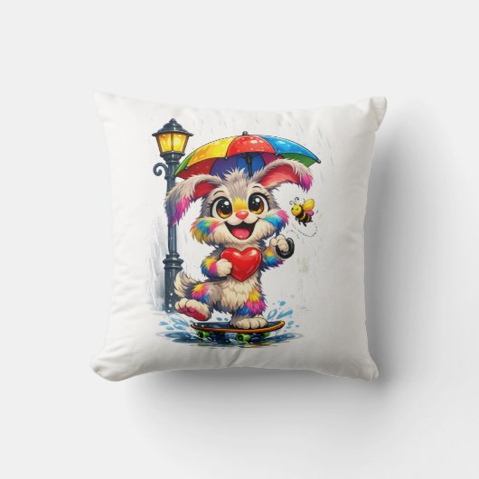 Cute Rainbow Bunny with Umbrella Design Kissen (Vorderseite)