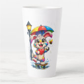 Cute Rainbow Bunny with Umbrella Design Milchtasse (Vorderseite)
