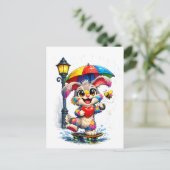 Cute Rainbow Bunny with Umbrella Design Postkarte (Stehend Vorderseite)