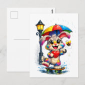 Cute Rainbow Bunny with Umbrella Design Postkarte (Vorne/Hinten)