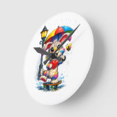 Cute Rainbow Bunny with Umbrella Design Runde Wanduhr (Winkel)