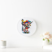 Cute Rainbow Bunny with Umbrella Design Runde Wanduhr (Zuhause)