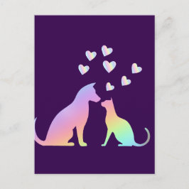 Cute Rainbow Cat and Dog Silhouette Love Purple To Postkarte