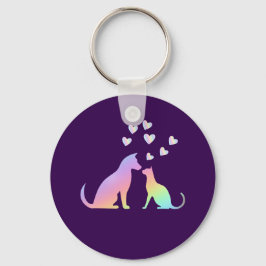 Cute Rainbow Cat and Dog Silhouette Love Purple To Schlüsselanhänger