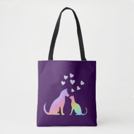 Cute Rainbow Cat and Dog Silhouette Love Purple To Tasche