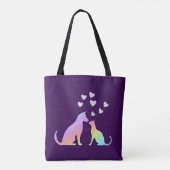 Cute Rainbow Cat and Dog Silhouette Love Purple To Tasche (Rückseite)