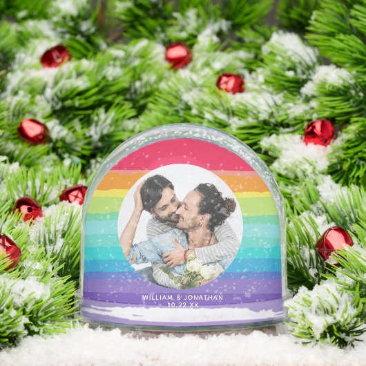 Cute Rainbow Couple Photo Christmas Schneekugeln (Weihnachten)