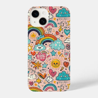 Cute Rainbow Doodle Pattern iPhone 14 Hülle