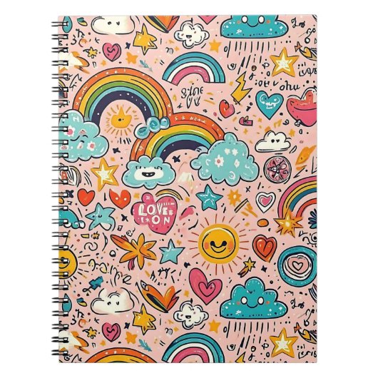 Cute Rainbow Doodle Pattern Notizblock (Vorderseite)