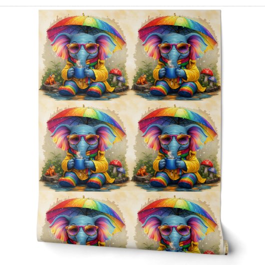 Cute Rainbow Elephant Pattern Wallpaper Tapete (Abrollen)