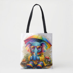 Cute Rainbow Elephant Tote Bag Kawaii Art Tasche