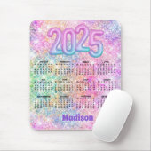 Cute rainbow faux glitter Monogram 2025 calendar Mousepad (Mit Mouse)