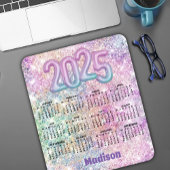 Cute rainbow faux glitter Monogram 2025 calendar Mousepad