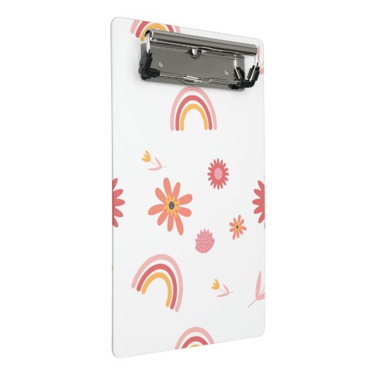 Cute Rainbow & Floral Pastel Pattern Mini Klemmbrett (Schrägansicht)