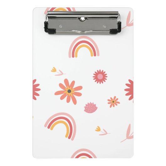Cute Rainbow & Floral Pastel Pattern Mini Klemmbrett (Vorderseite)