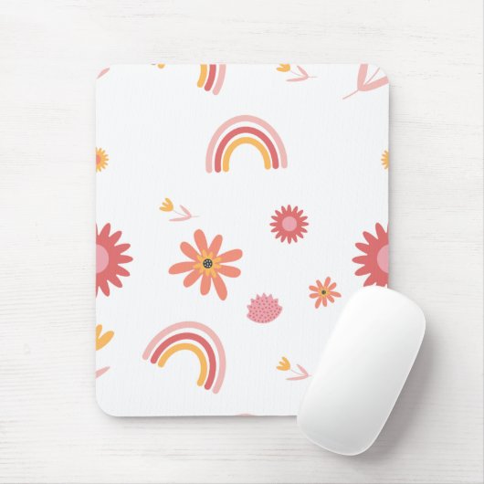 Cute Rainbow & Floral Pastel Pattern Mousepad (Mit Mouse)