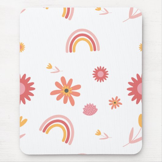 Cute Rainbow & Floral Pastel Pattern Mousepad (Vorne)