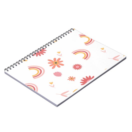 Cute Rainbow & Floral Pastel Pattern Notizblock (Linke Seite)